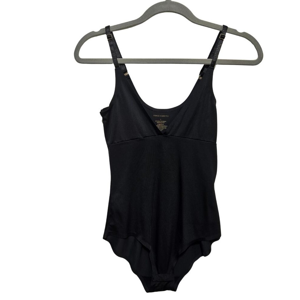 Vince Camuto Black V Neck Snap Closure Bodysuit Adjustable Straps Women's Large
